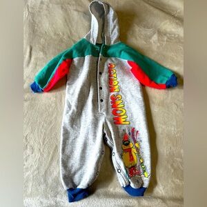 Vintage Neon Action Snow Sports Snap One Piece Size 12 Months Toddler Baby